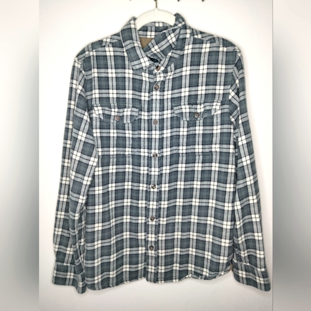 PrAna (Size S) Multicolored Blue & White Flannel Button Down LS Shirt Jacket